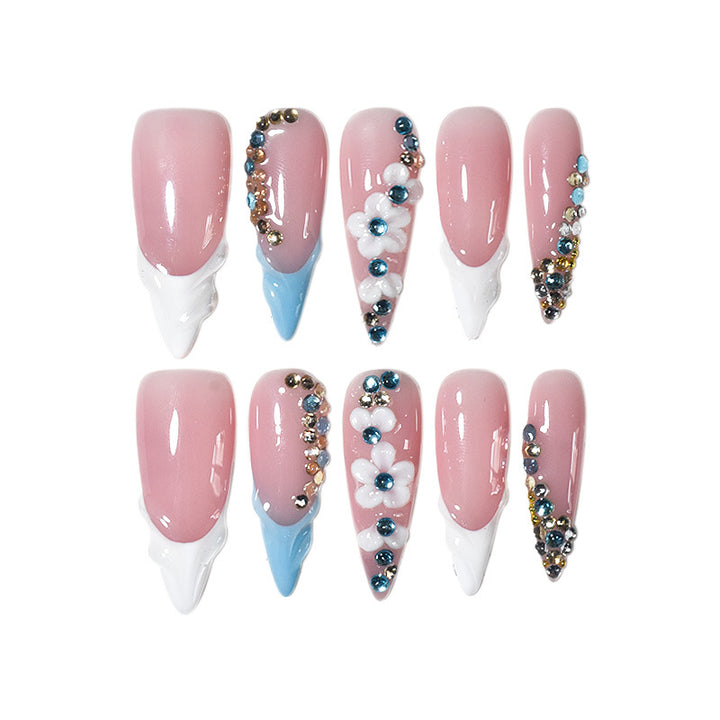 Elegant Floral-Embellished Stiletto Press-On Nails Bowlift