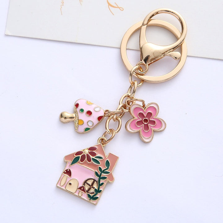 Keychain with Creative Flower and House Design Bowlift