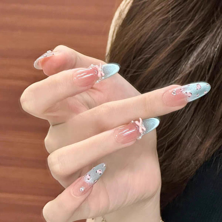 Decorative Long Stiletto Press-On Nails with Silver Accents Bowlift