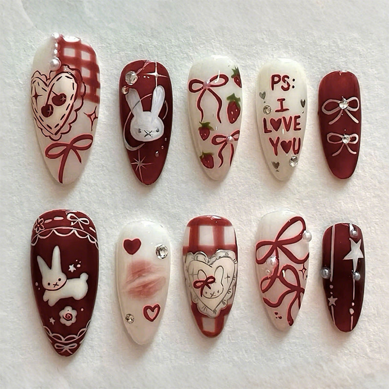 Nail art set with cute bunny and heart designs Bowlift