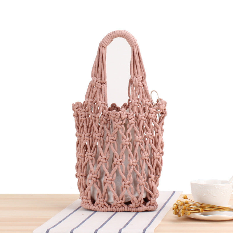 Macrame Tote Bag with Modern Mesh Design Bowlift