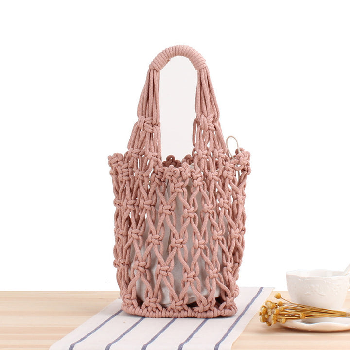 Macrame Tote Bag with Modern Mesh Design Bowlift
