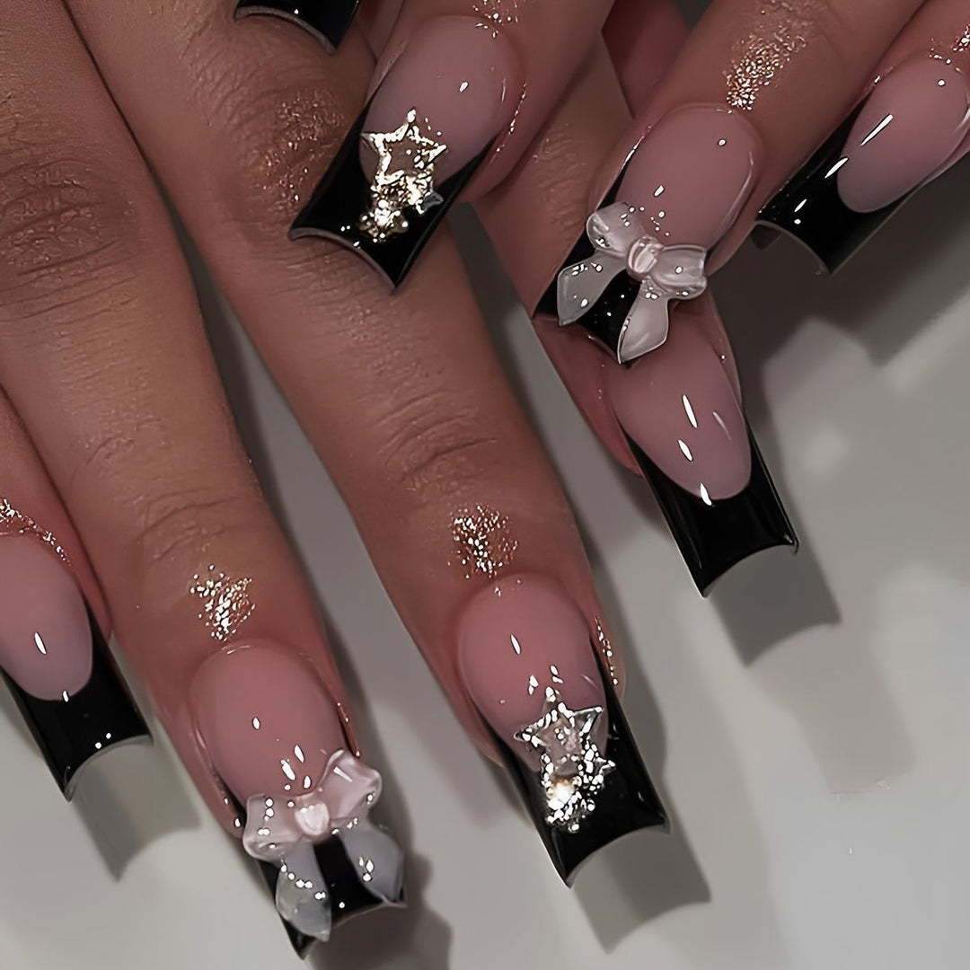 Glamorous artificial nail set with 3D bows and glitter decorations Bowlift
