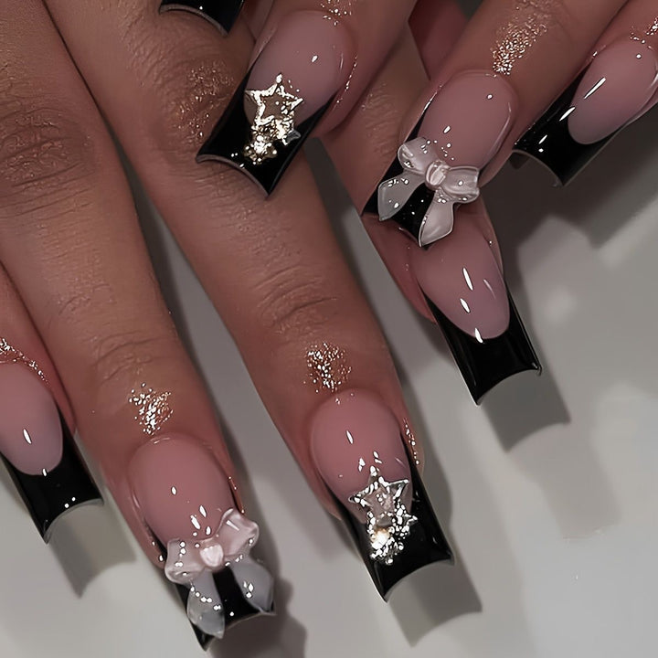 Glamorous artificial nail set with 3D bows and glitter decorations Bowlift