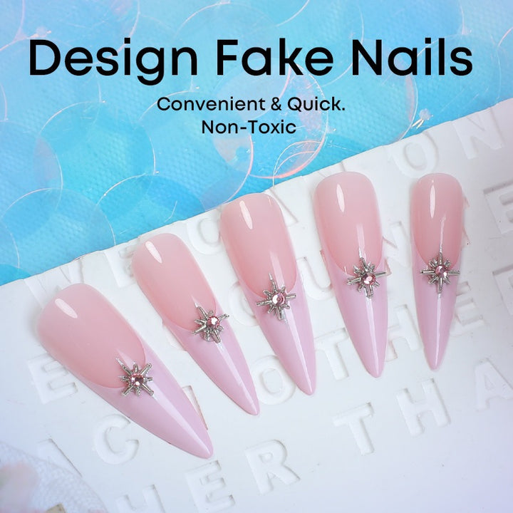 Artificial nail set with elegant glitter and floral design Bowlift