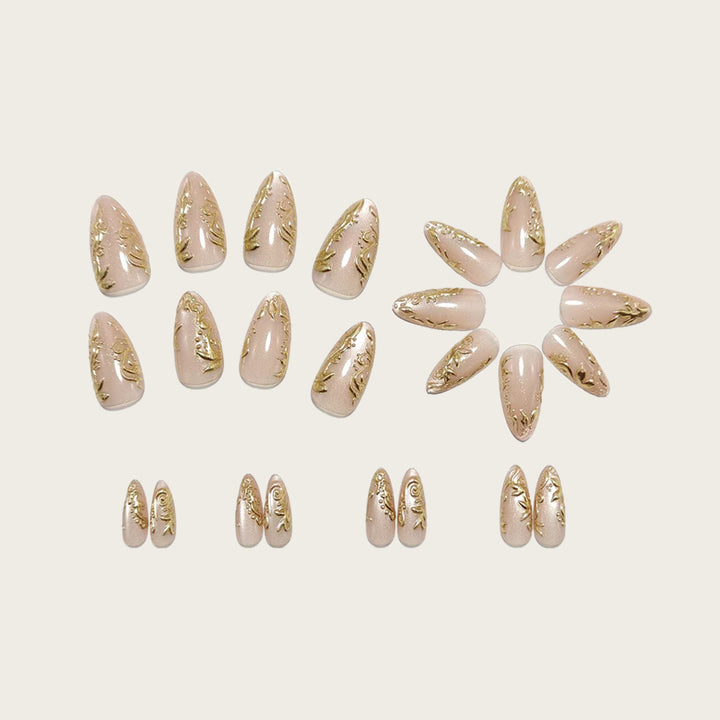 Exquisite artificial nails with golden decorations Bowlift