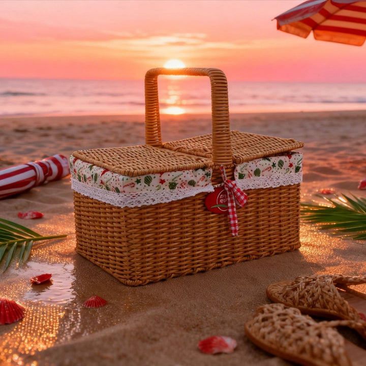 Ladies picnic basket with elegant fabric cover and practical carrying handles Bowlift