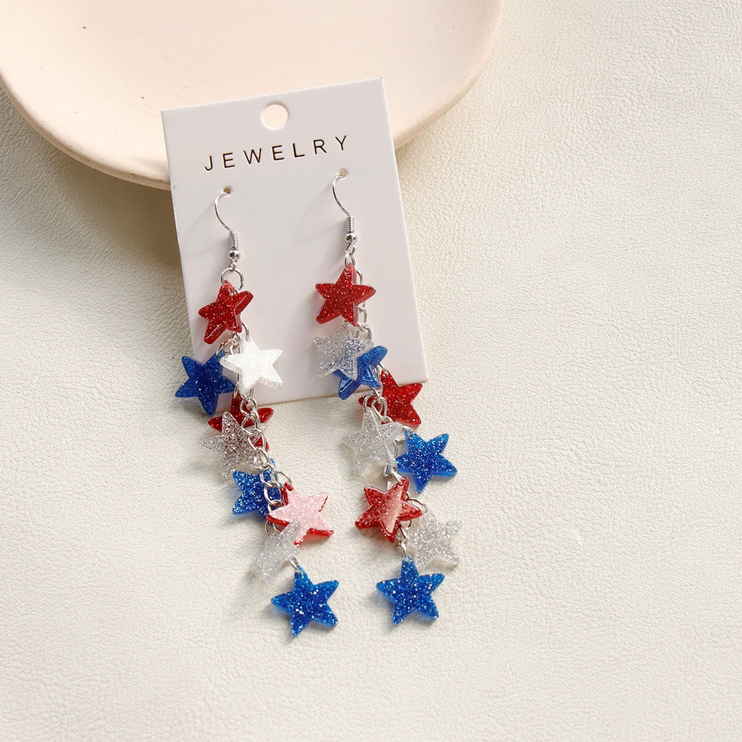Women's nan glitter star cascade dangle earrings with layered charm chain and lightweight alloy hooks Bowlift