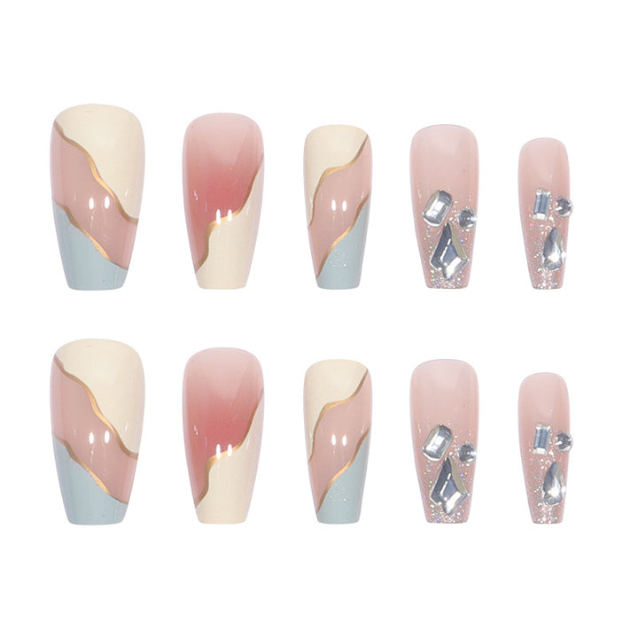 Elegant Stiletto Press-On Nail Art with Geometric Design Bowlift