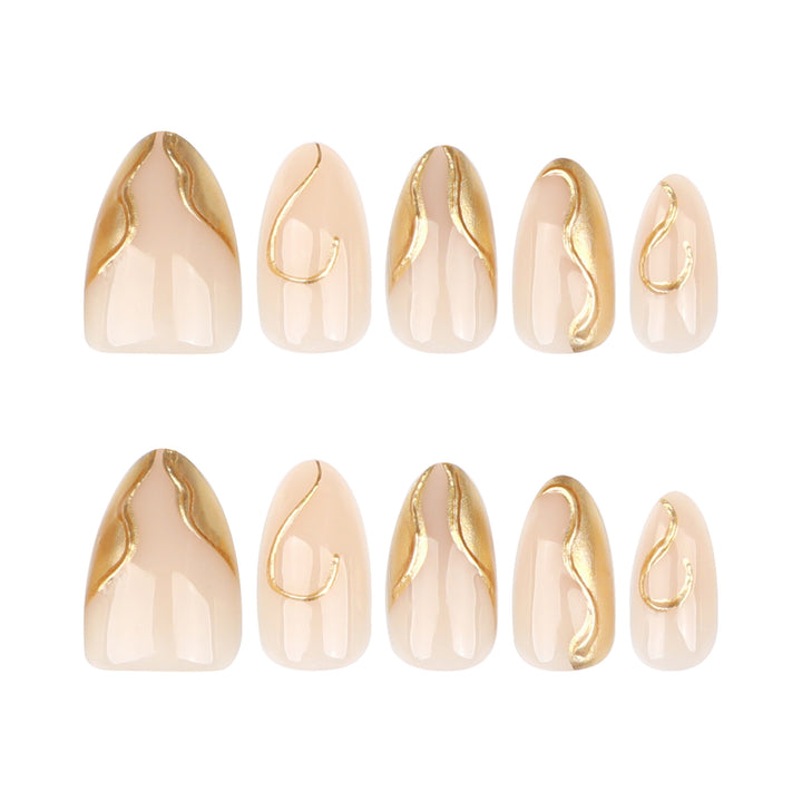 Artistic Stiletto Nails with Elegant Gold Accents Bowlift
