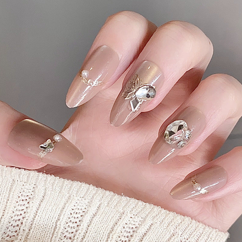 Glamorous Press-On Nail Set with Decorative Gemstone Accents Bowlift