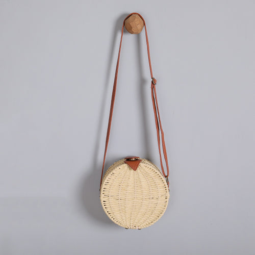 Round basket bag with leather accents Bowlift