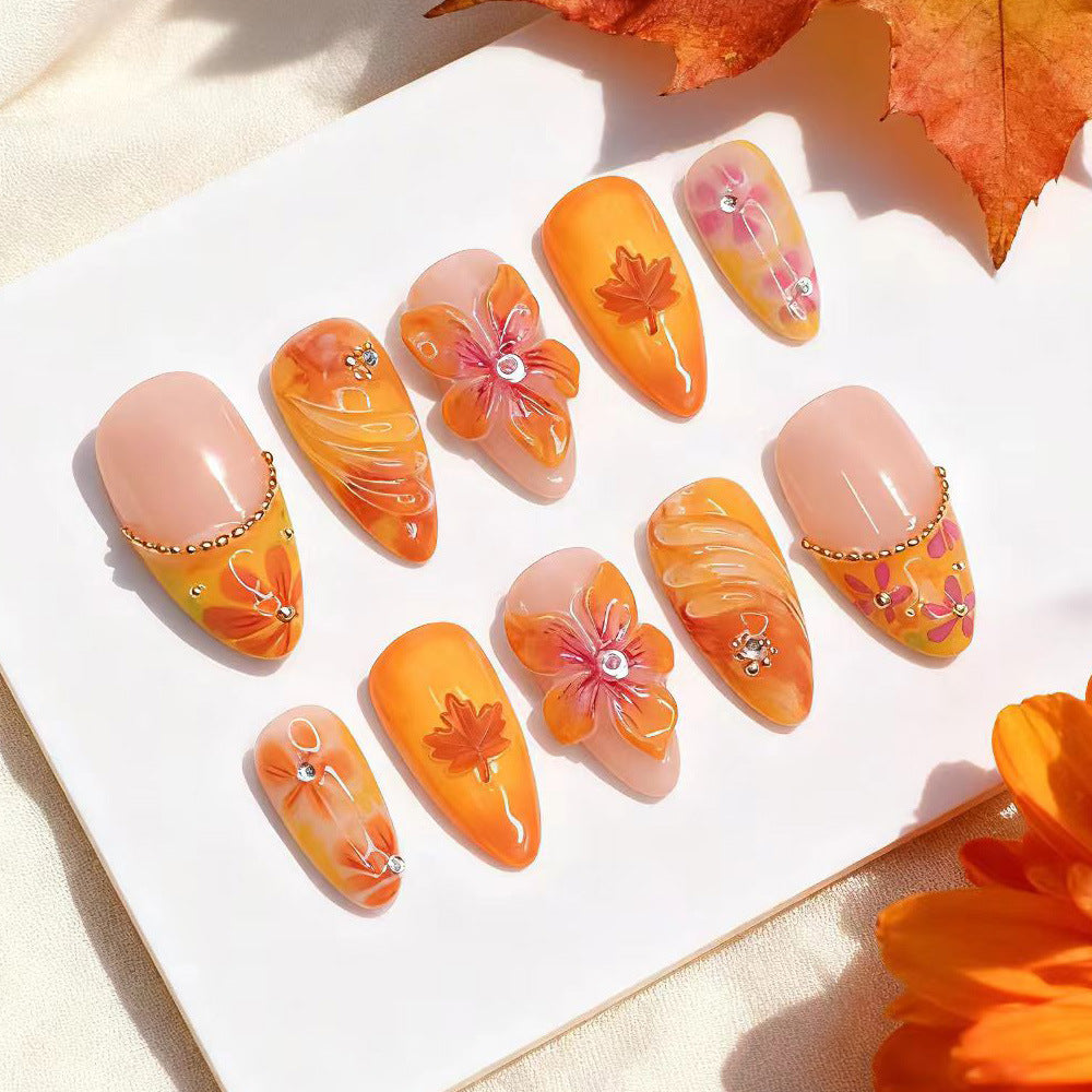 Artistic Floral-Themed Press-On Nail Set Bowlift