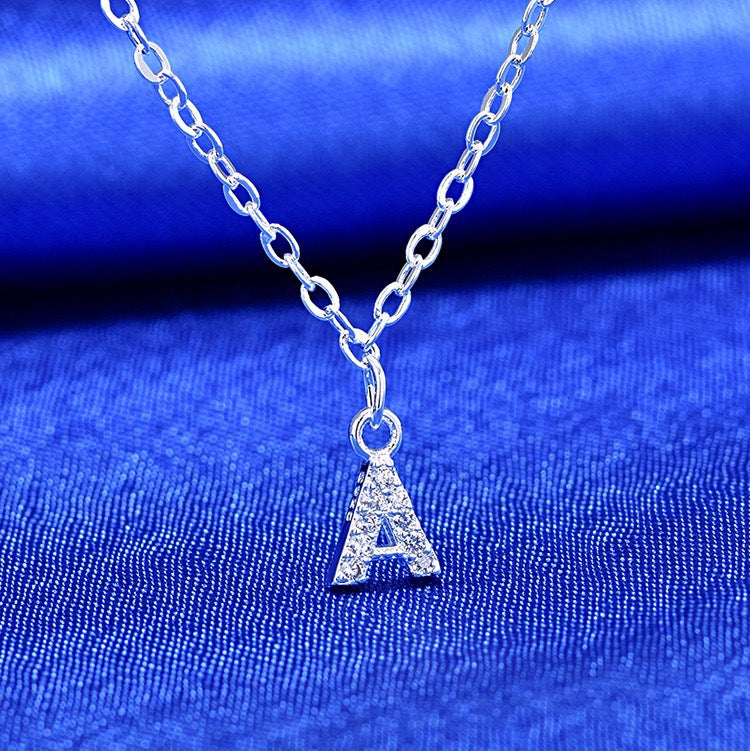 Dainty Pavé Cubic Zirconia Initial A Pendant Necklace Silver-Tone Chain Bowlift