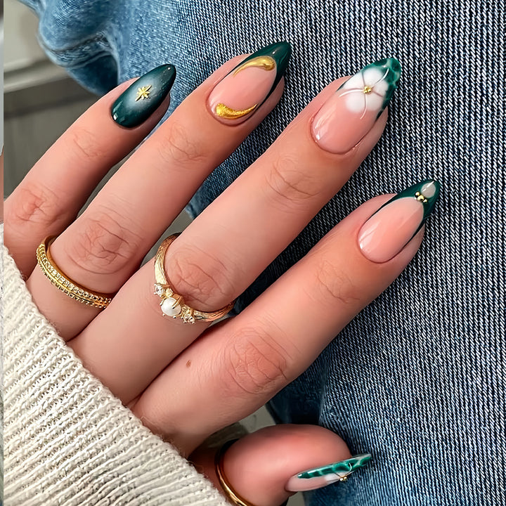 Artistic Floral and Geometric Press-On Nail Extensions Bowlift