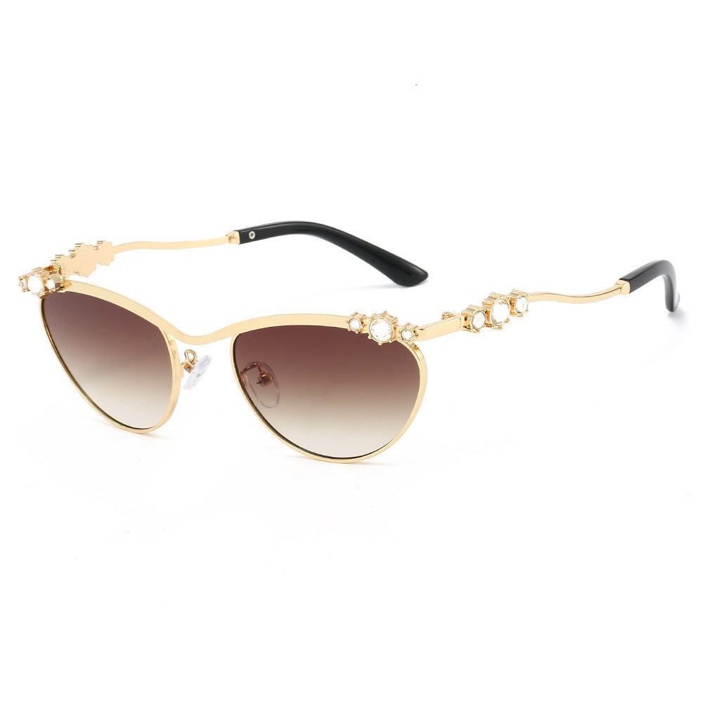 Women's Cat-Eye Sunglasses with Sparkling Stone Accents Bowlift