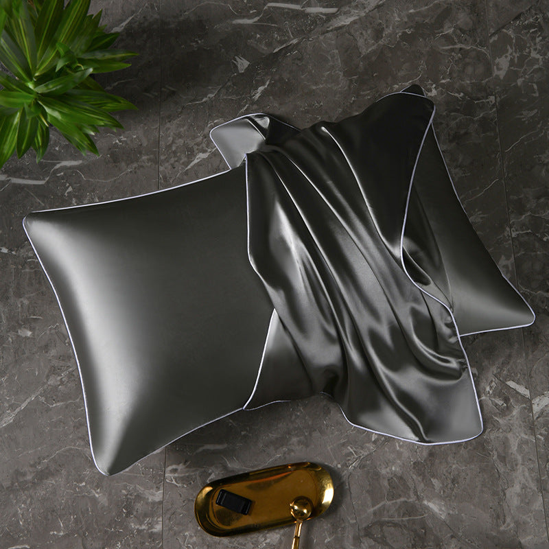 Mulberry Silk-Feel Satin Pillowcase Set with Piping and Hidden Zipper Bowlift