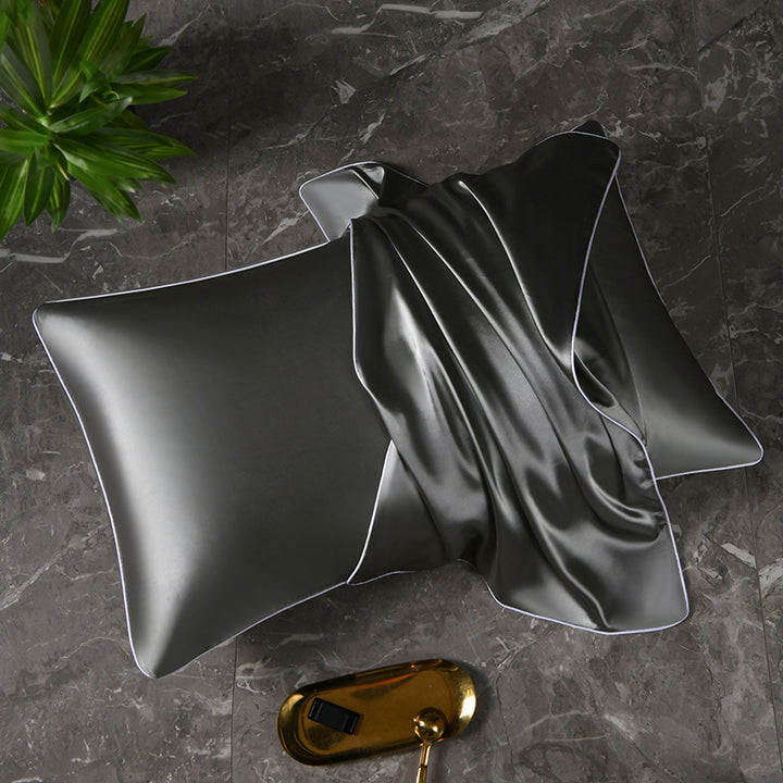 Mulberry Silk-Feel Satin Pillowcase Set with Piping and Hidden Zipper Bowlift