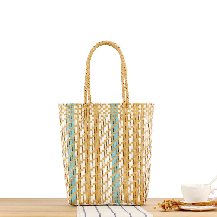 Braided Tote Bag with Geometric Design Bowlift