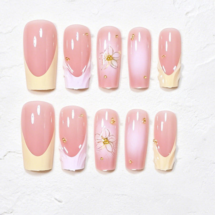 Elegant Floral Accent Press-On Nails Bowlift