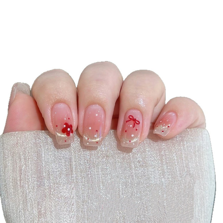 Decorative Press-On Nail Set with Floral and Bow Accents Bowlift