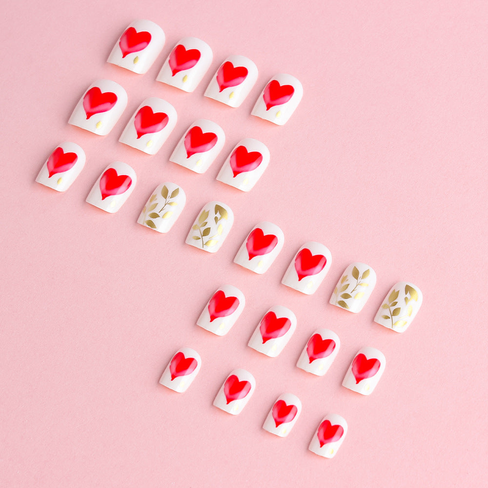 Romantic Heart-Designed Press-On Nail Art Set Bowlift