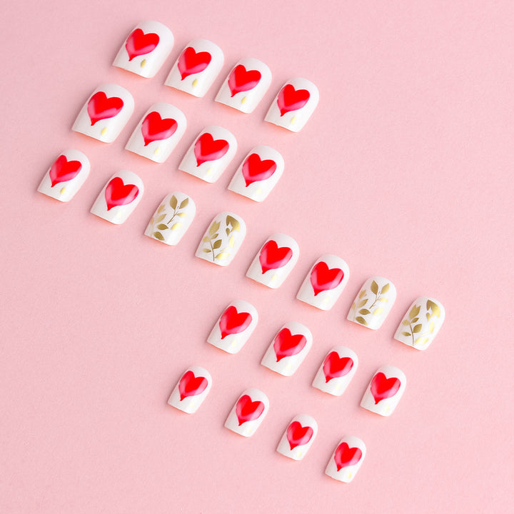 Romantic Heart-Designed Press-On Nail Art Set Bowlift