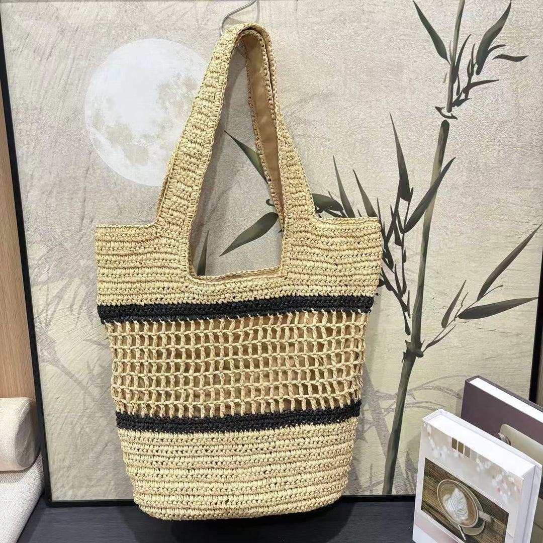 Handwoven tote bag with modern grid pattern Bowlift