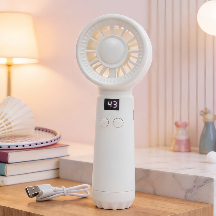 Women's Portable USB Hand Fan with Temperature Display Bowlift