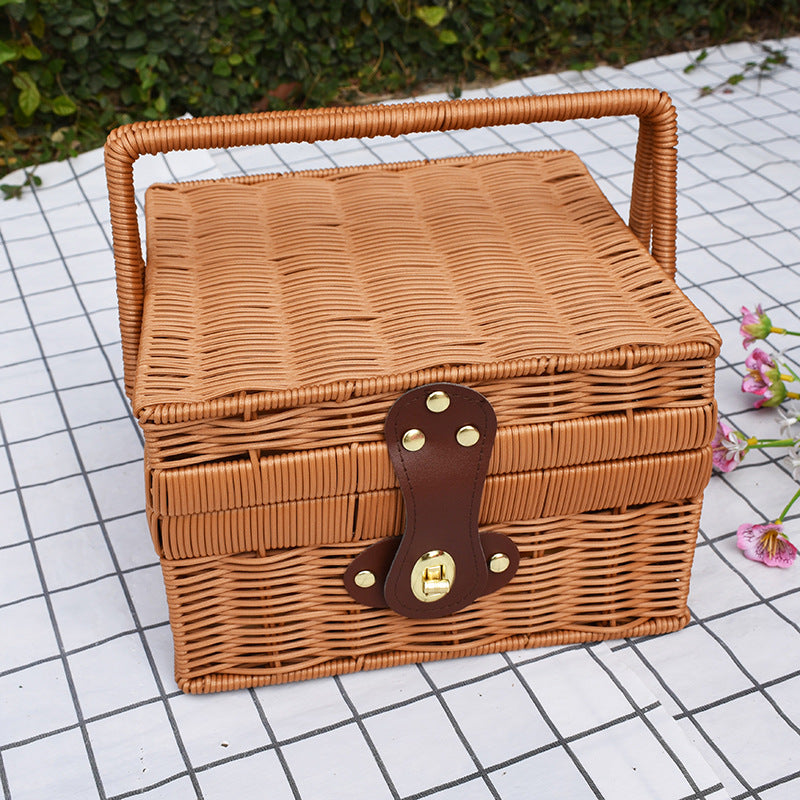 Handcrafted Woven Picnic Basket with Leather Closure Bowlift