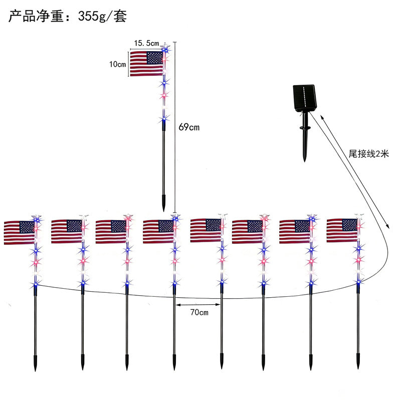 Unisex solar-powered ground spikes with mini flags and glowing star LEDs Bowlift