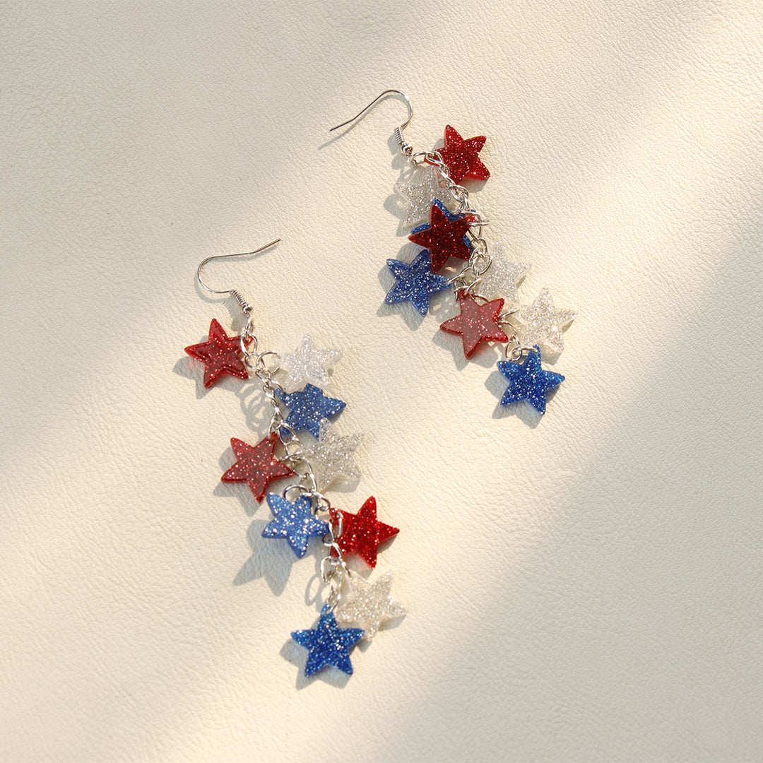 Ladies nan long glitter earrings with multi-layered star cascade Bowlift