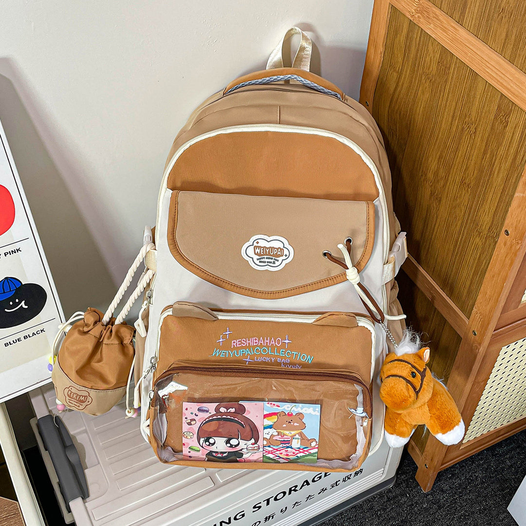 Cartoon-Themed Multi-Pocket Backpack