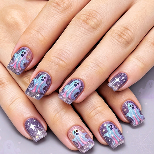 Artistic Ghost-Themed Press-On Nails Bowlift