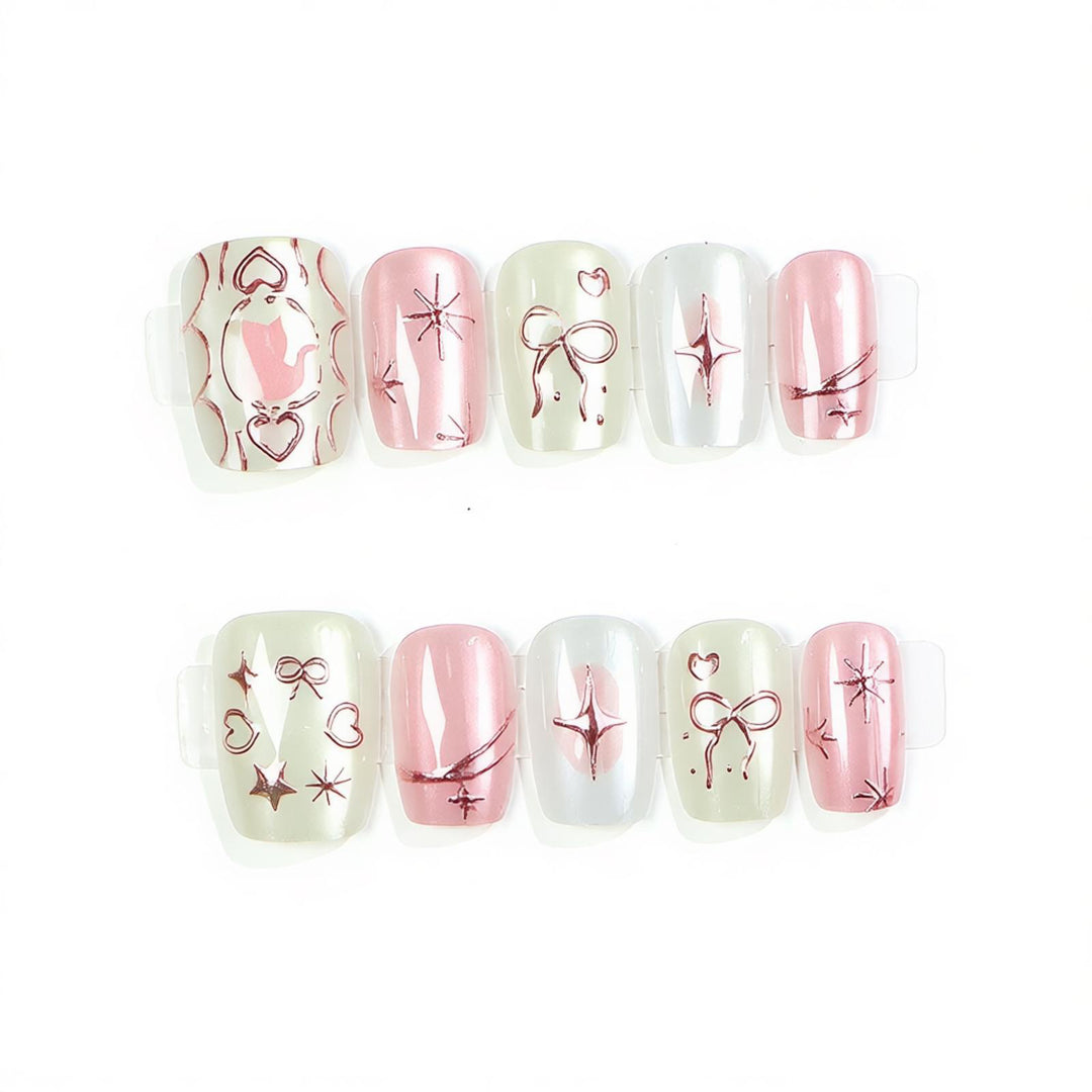 Decorative Press-On Nail Art Set with Glitter Accents Bowlift