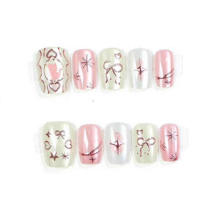 Decorative Press-On Nail Art Set with Glitter Accents Bowlift