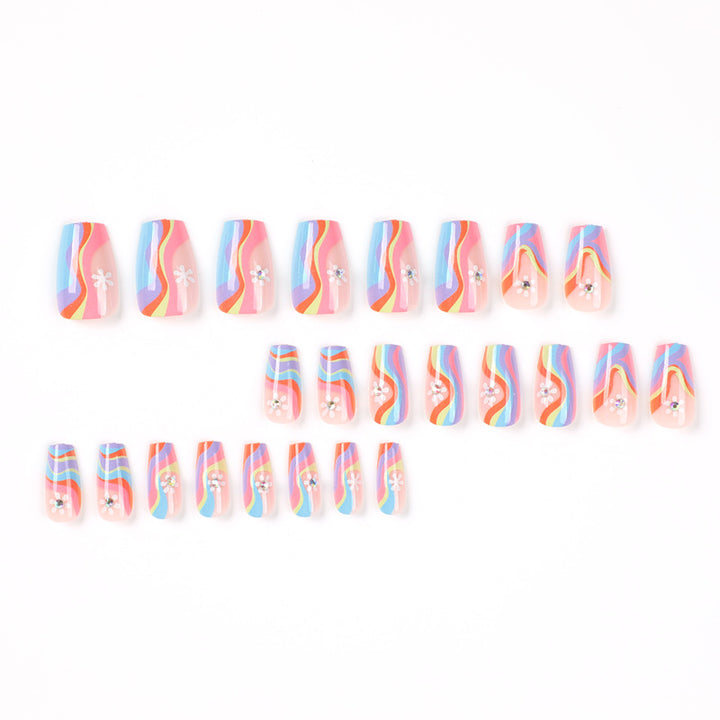 Artful Nail Extensions with Colorful Gradient and Delicate Flower Pattern Bowlift