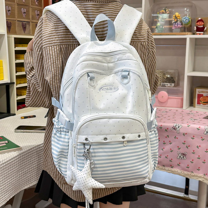 Versatile Polka Dot and Striped Design Backpack Bowlift