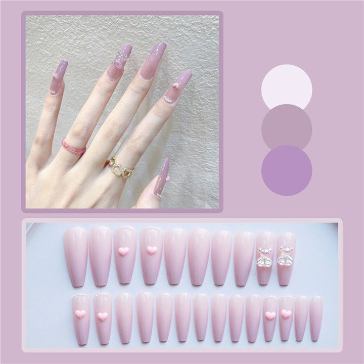 Decorative Press-On Nail Set with Heart and Bow Accents Bowlift