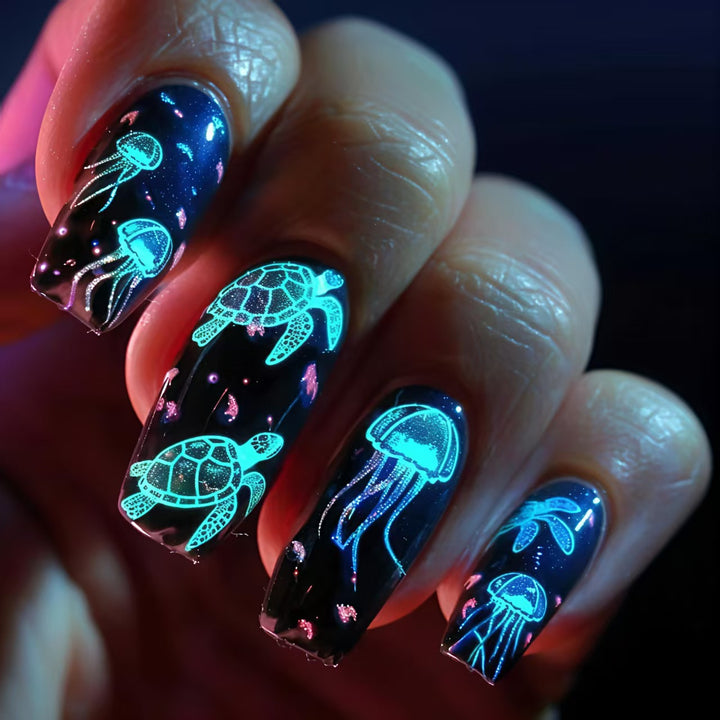 Artistic Glow-in-the-Dark Nail Art Bowlift