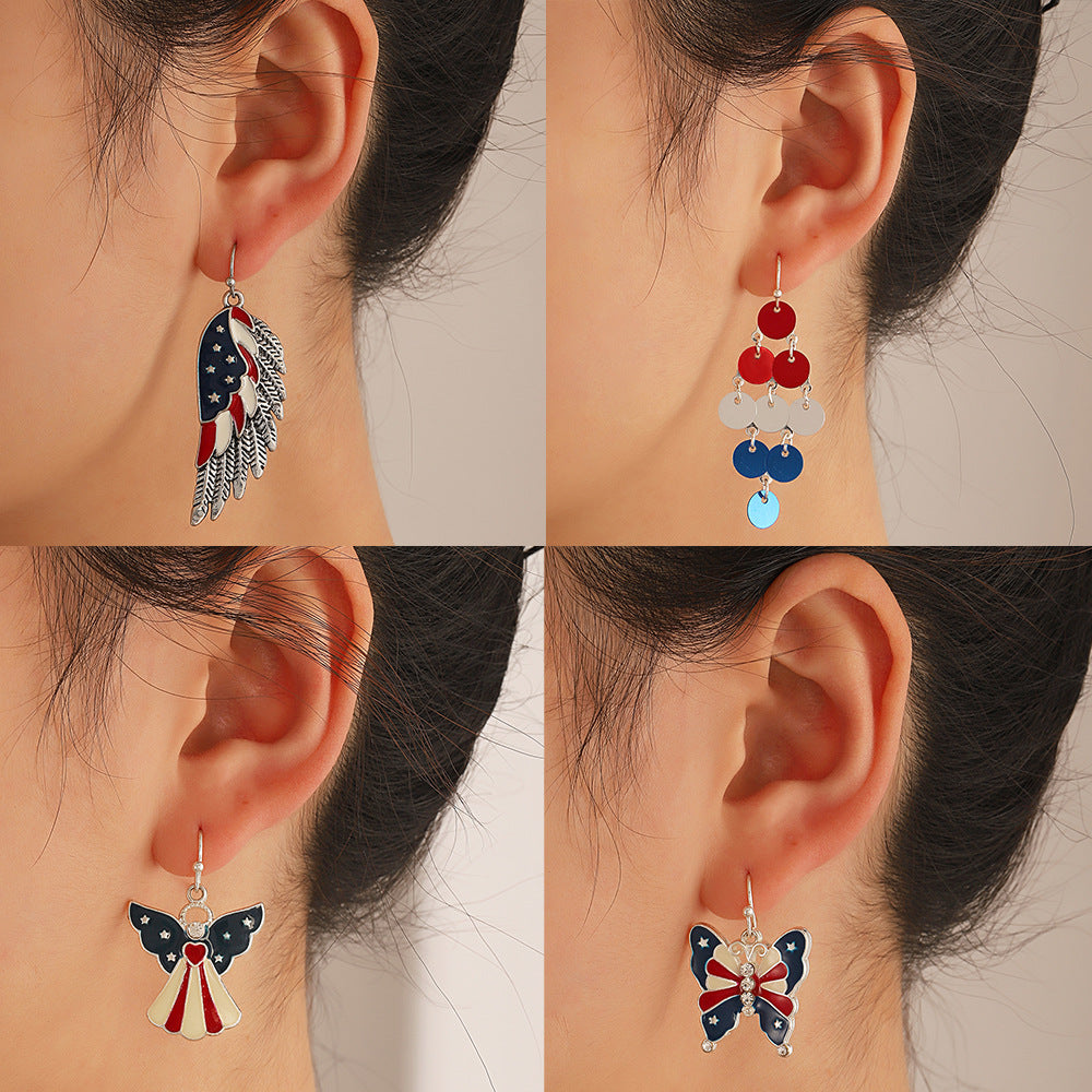 Women's nan patriotic novelty dangle hook earrings with laser-printed wooden fireworks charm Bowlift