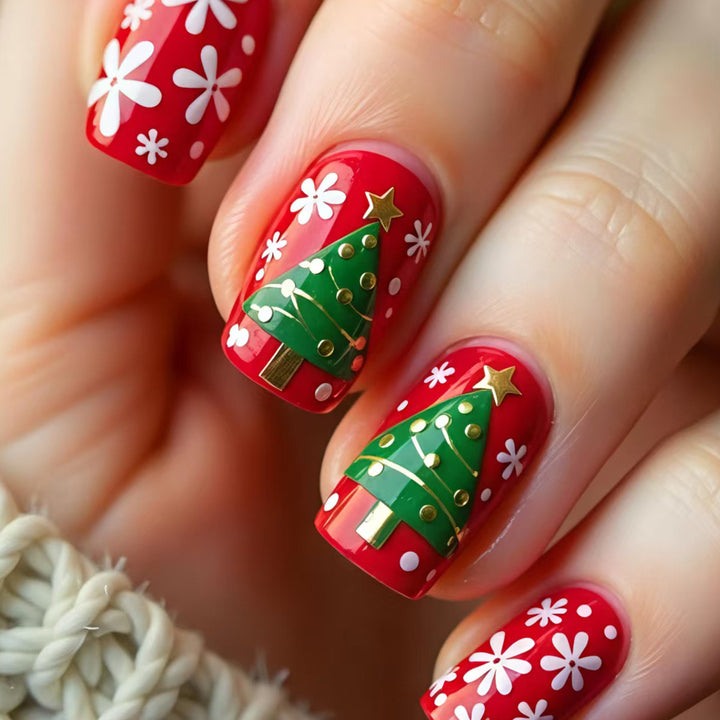 Festive 3D Christmas Tree Nail Art Bowlift