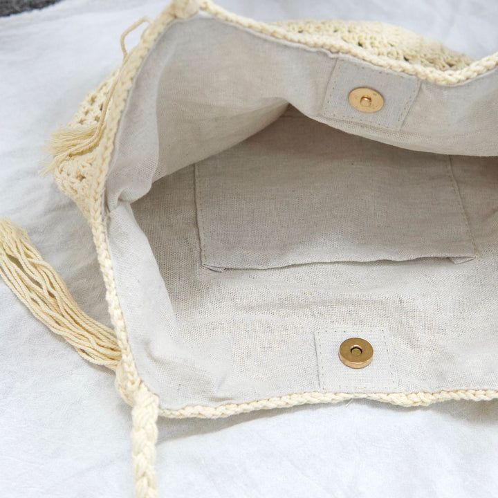 Macrame Beach Bag with Fringe Details Bowlift
