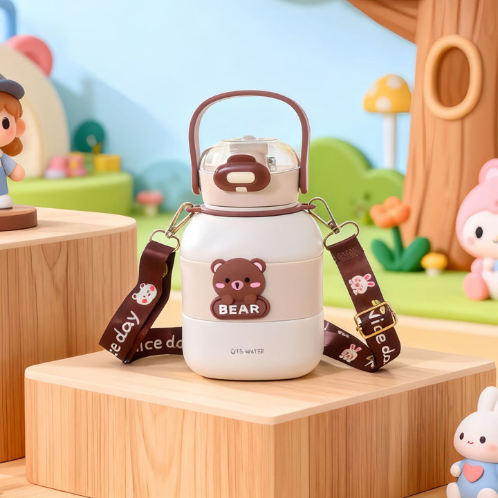 Child-friendly water bottle with carrying strap Bowlift