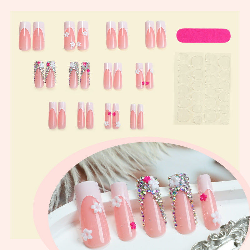 Decorative Press-On Nail Art Set with Floral and Gem Accents Bowlift 1788496044