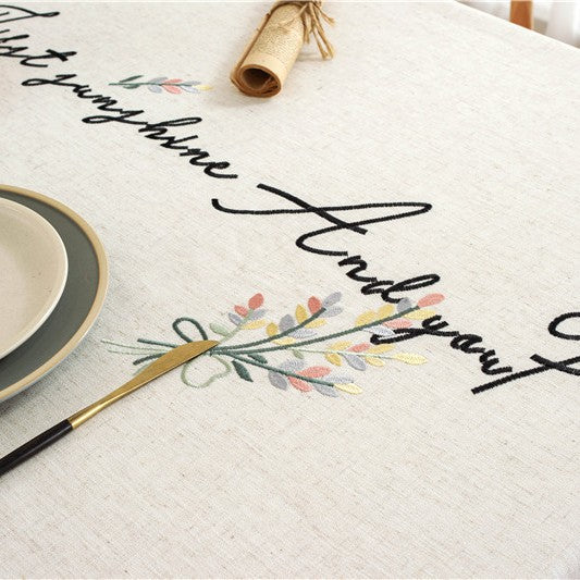 Embroidered Script Tablecloth
