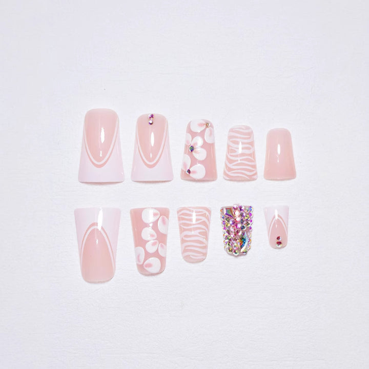 Decorative Press-On Nail Art Set with Gemstone Accents Bowlift