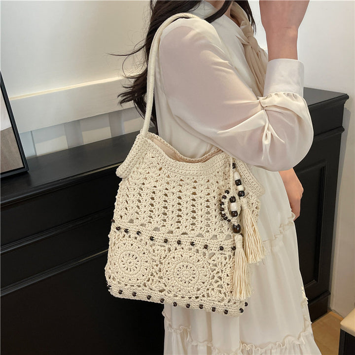 Macrame Drawstring Bag with Playful Tassels and Furniture Structure Bowlift