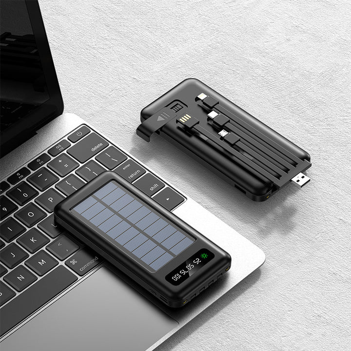 Portable solar power bank with integrated charging cable and digital display Bowlift