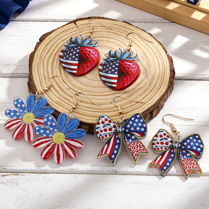Ladies nan statement earrings with bow shape and American flag pendant Bowlift
